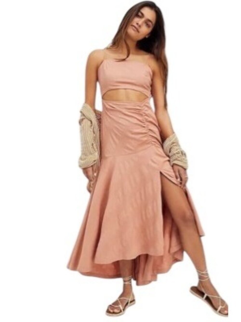 Free People Endless Summer Ready Midi Dress Iced Chai Size XS Boho Beach Summer